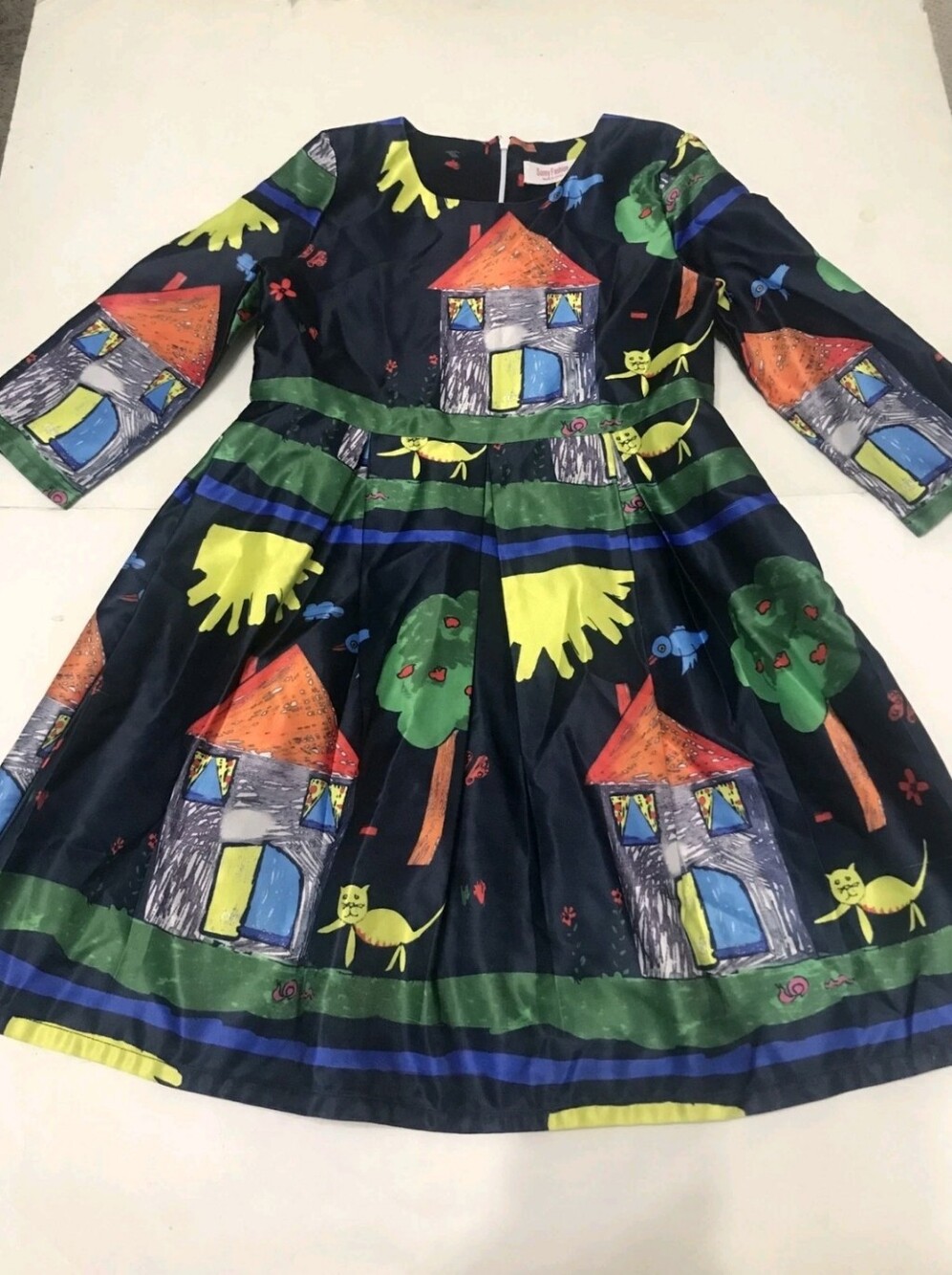 Navy Kids Long Sleeve Playhouse Print Dress Sz 8 Perfect For Picture Day Or Any